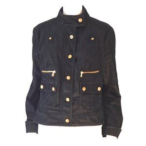 Black Denim Jacket With Stitch Detail & Gold Buttons